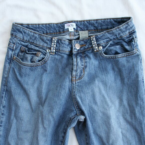 💎Cache Sz 6 Denim Jewel Pockets Ladies Blue Jeans Bling pants Flare - Picture 3 of 15